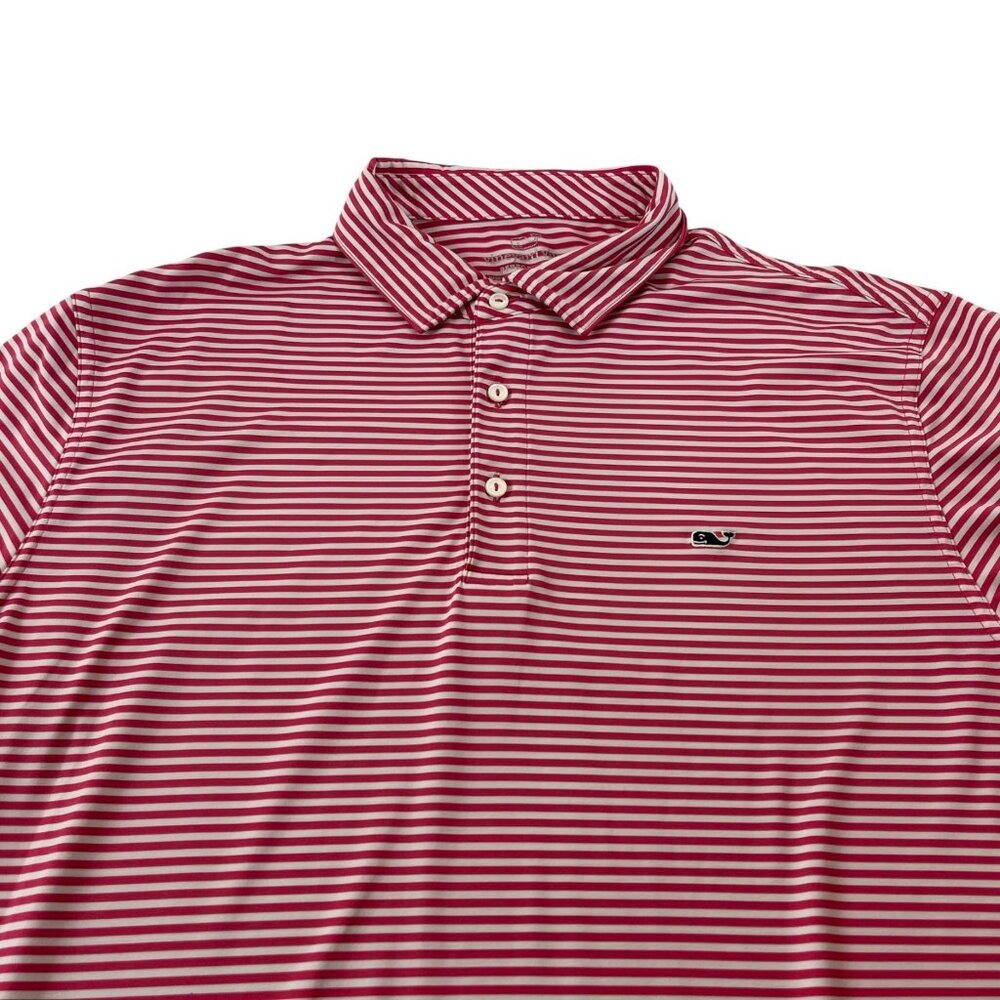 Vineyard Vines Performance Polo Shirt Mens XL Striped Whale Red
